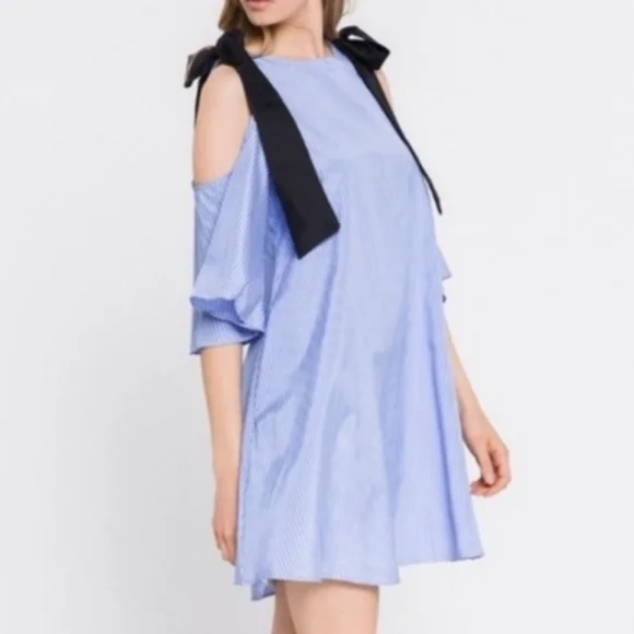 English Factory | Dresses | English Factory Bluewhite Striped Tie Shoulder  Dress Womens Size Small Nwot | Poshmark